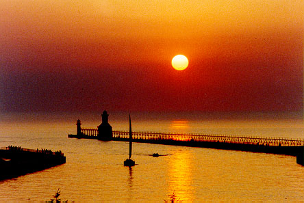 Sunset over the North Pier in St. Josehp Michigan